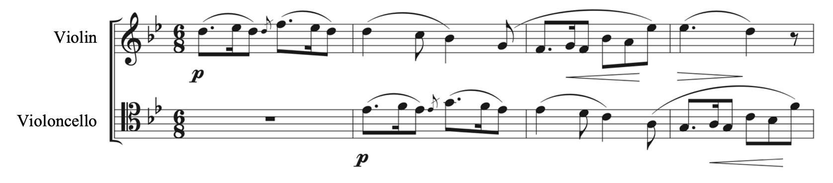 The opening of the second movement of Zimmermann's Suite Trio